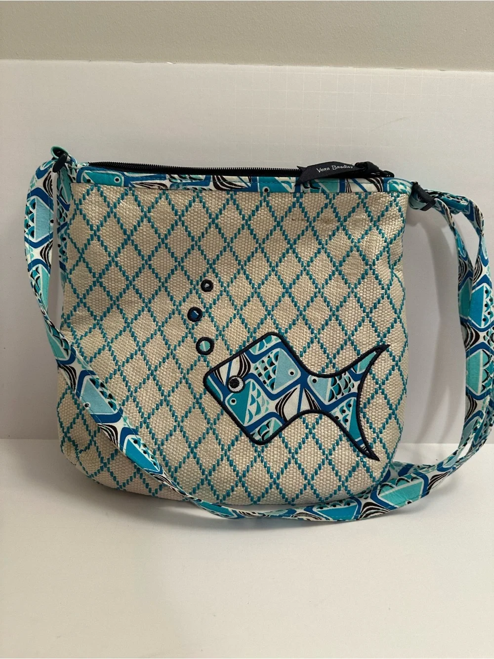 Vera Bradley Blue Teal Patterned Fish Crossbody Bag with Matching Wallet